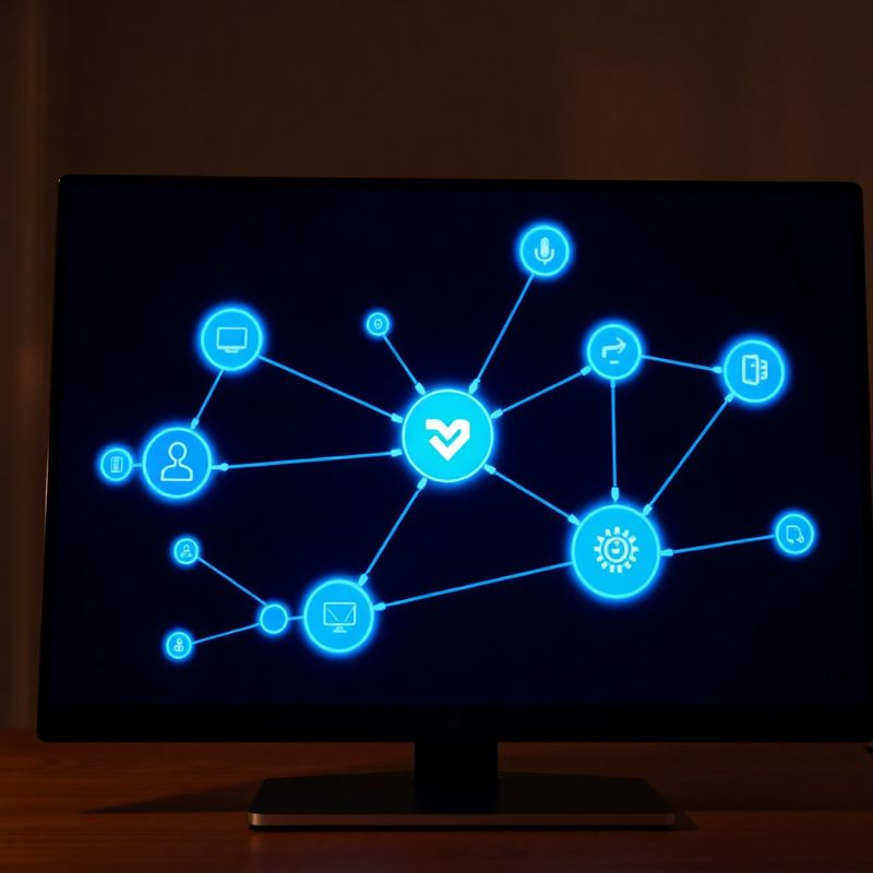 Prepojené uzly digitálneho workflow svietiace v azúrovej modrej